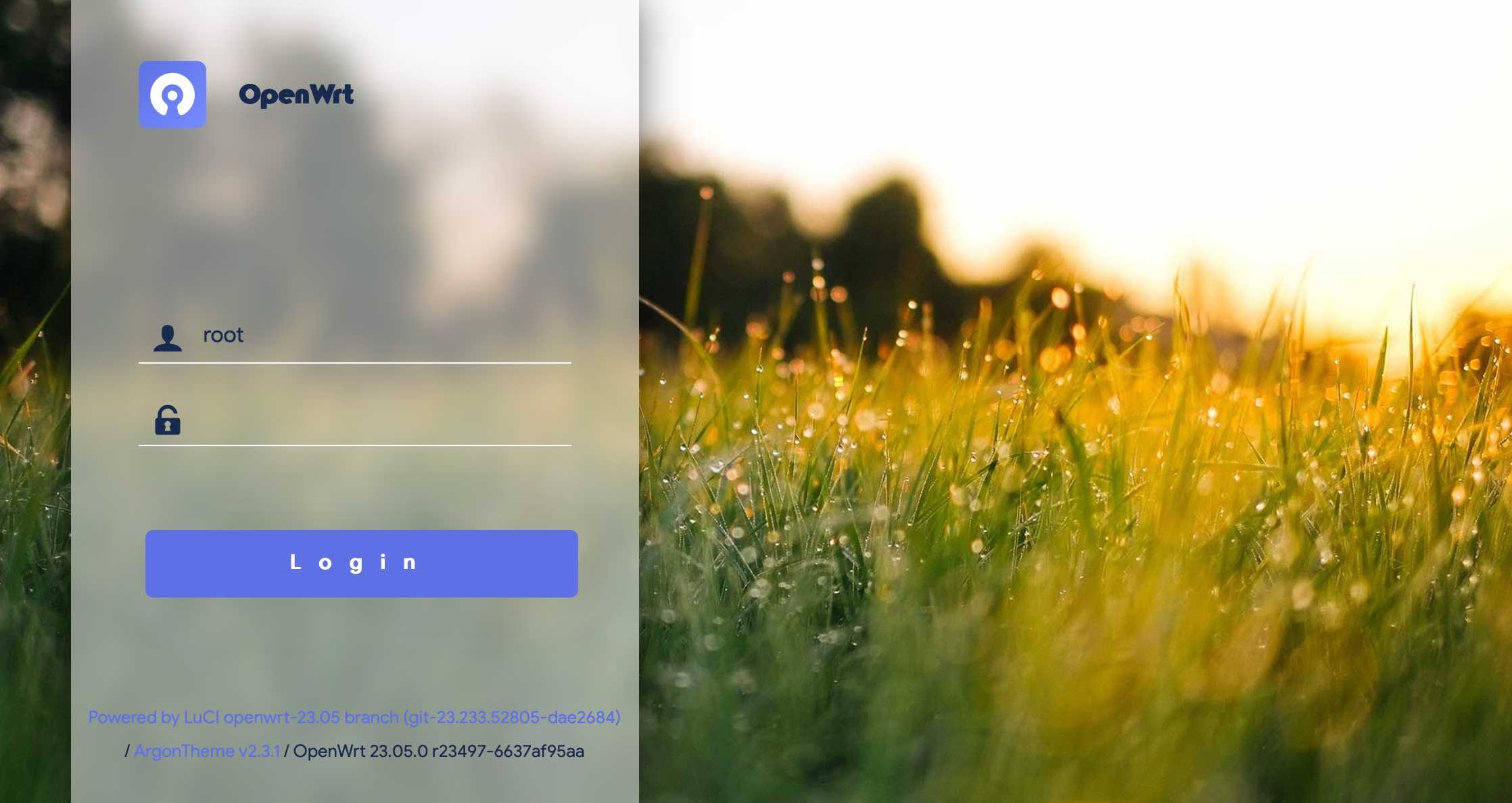 OpenWrt Argon Theme login screen